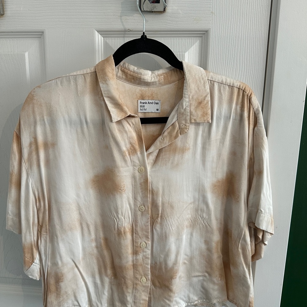 Frank & Oak Cropped Beige Tie-Dye Button Down Shirt